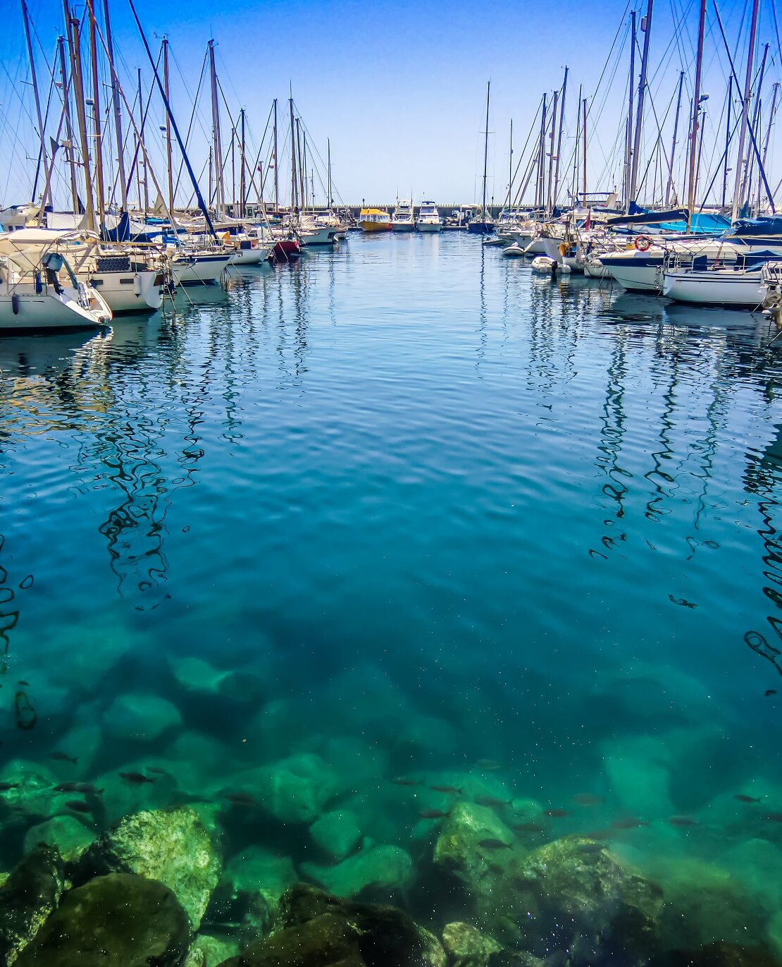 Hafen mit klarem Wasser und Segelbooten