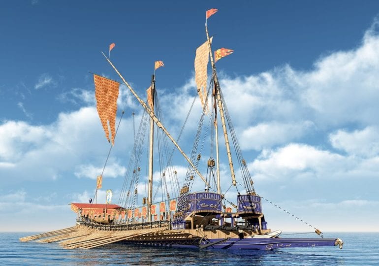 Die Galeere als ruderndes Segelschiff im Enterkampf